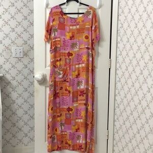 Summer Sz XL Lightweight and colorful tropical themed rayon fabric maxi dress.